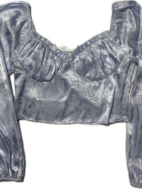 La Hearts Pale Blue Satin Jacquard Ruched Bust Crop Top